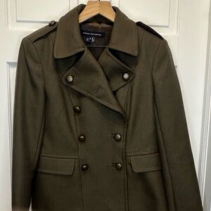French Connection Olive Double-Breasted Pea‎ Coat